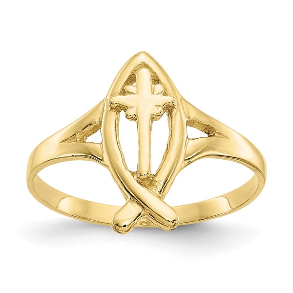 10k Ichthus w/Cross Ring-WBC-10K3947