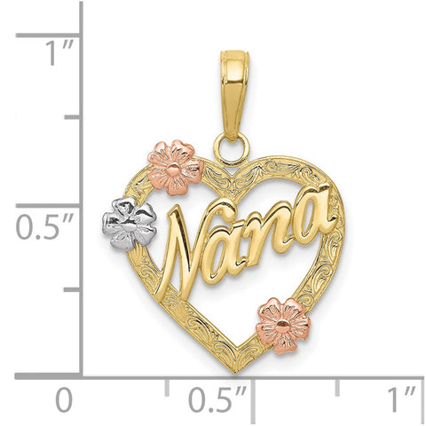 10K Tri-color Nana in Heart with Flowers Pendant-WBC-10K4083