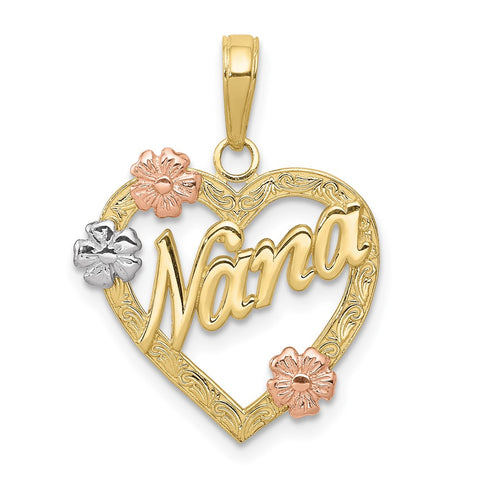 10K Tri-color Nana in Heart with Flowers Pendant-WBC-10K4083