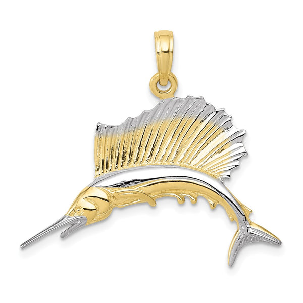 10K & Rhodium Sailfish Pendant-WBC-10K4192