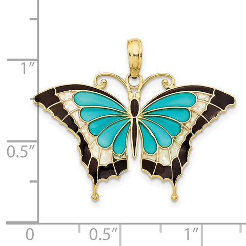 10K Aqua Enameled Butterfly Pendant-WBC-10K4229