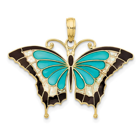 10K Aqua Enameled Butterfly Pendant-WBC-10K4229
