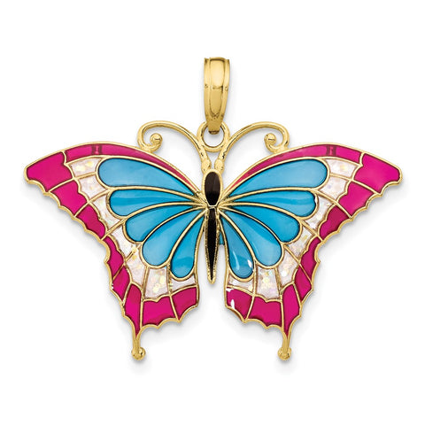 10K Blue & Red Enameled Butterfly Pendant-WBC-10K4230