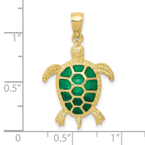 10K Green Enameled Sea Turtle Pendant-WBC-10K4256
