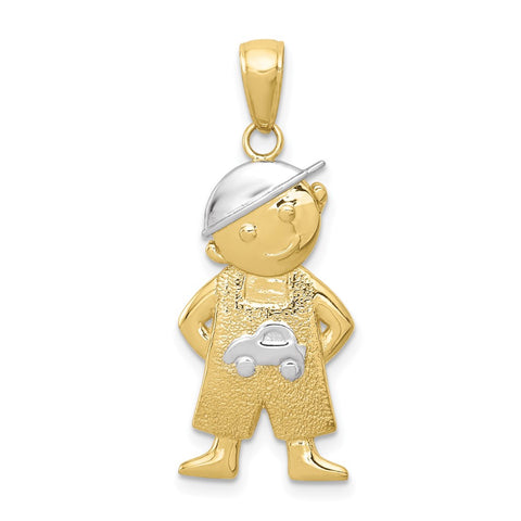10k & Rhodium Boy w/Hands in Pockets Pendant-WBC-10K4755