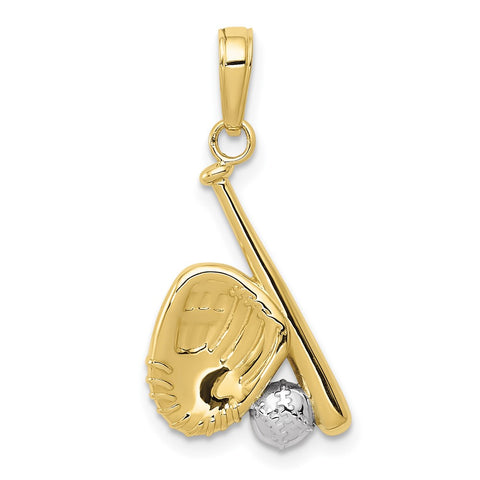 10K W/Rhodium Baseball, Bat, and Glove Pendant-WBC-10K4947