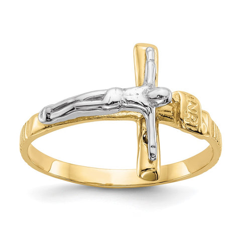 10k Two-tone Polished INRI Crucifix Ring-WBC-10K5122