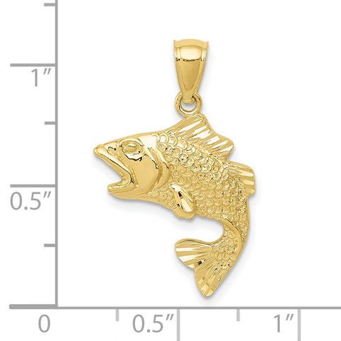 10k Gold Polished & Textured Bass Pendant-WBC-10K5356