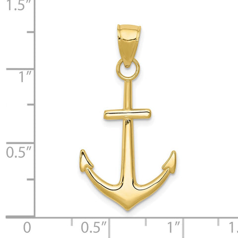 10K Gold Polished Anchor Pendant-WBC-10K5394