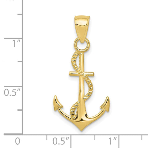 10K Gold Polished Anchor W/Rope Pendant-WBC-10K5395