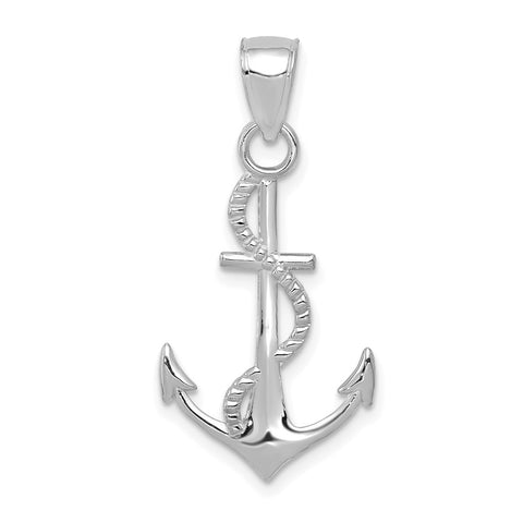 10K White Gold Gold Polished Anchor W/Rope Pendant-WBC-10K5395W