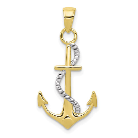 10K w/Rhodium Polished Anchor W/Rope Pendant-WBC-10K5396