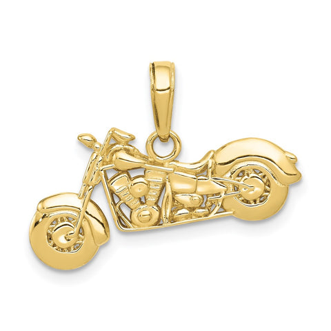 10K Gold Polished Textured 3-D Motorcycle Pendant-WBC-10K5411