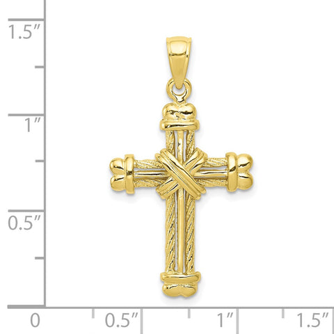 10K Gold Polished Textured Cross Pendant-WBC-10K5463