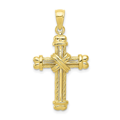 10K Gold Polished Textured Cross Pendant-WBC-10K5463