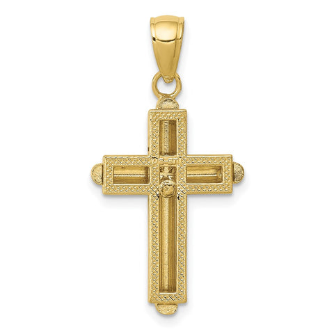 10K Gold Polished Beveled Stick Cross W/Frame Pendant-WBC-10K5499
