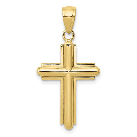 10K Gold Polished Beveled Stick Cross W/Frame Pendant-WBC-10K5499