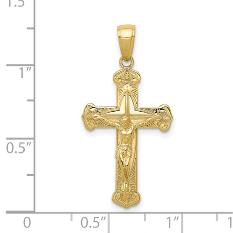 10K Gold Polished Textured Crucifix Pendant-WBC-10K5568