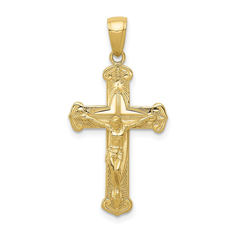 10K Gold Polished Textured Crucifix Pendant-WBC-10K5568