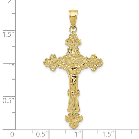 10K Polished Textured INRI Crucifix Fleur de Lis Pendant-WBC-10K5571