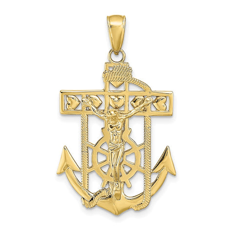 10K Polished Textured Mariners Crucifix Pendant-WBC-10K5580
