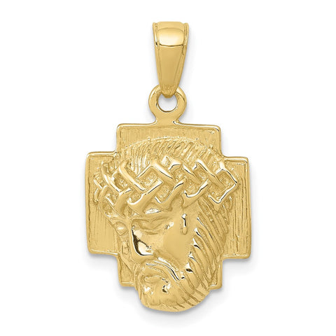 10K Gold Polished 2-D Small Jesus Head with Crown Pendant-WBC-10K5585