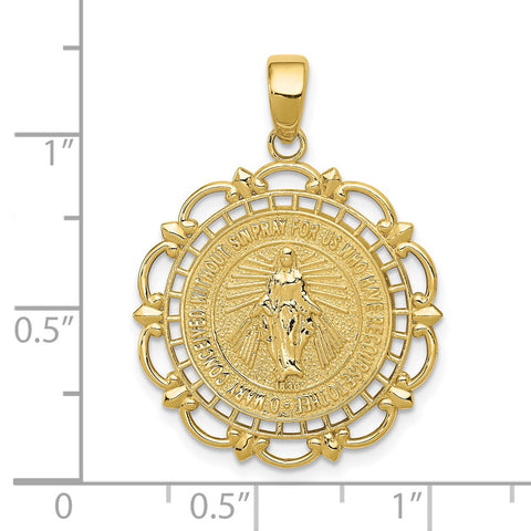 10K Polished Miraculous Medal With Scallop Frame Pendant-WBC-10K5653