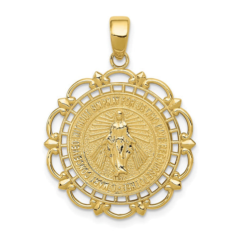 10K Polished Miraculous Medal With Scallop Frame Pendant-WBC-10K5653