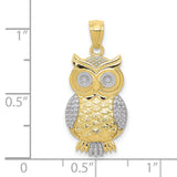 10K & Rhodium Polished & Textured Owl Pendant-WBC-10K5978