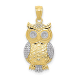 10K & Rhodium Polished & Textured Owl Pendant-WBC-10K5978