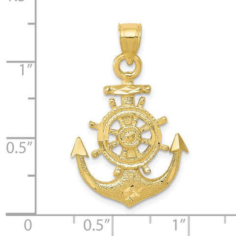 10k Satin Diamond-cut Anchor Pendant-WBC-10K6092