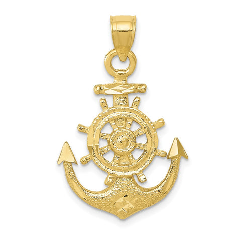 10k Satin Diamond-cut Anchor Pendant-WBC-10K6092