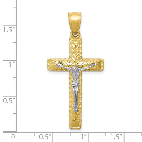 10k Two-tone Diamond Cut Crucifix Pendant-WBC-10K6304