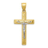 10k Two-tone Diamond Cut Crucifix Pendant-WBC-10K6304