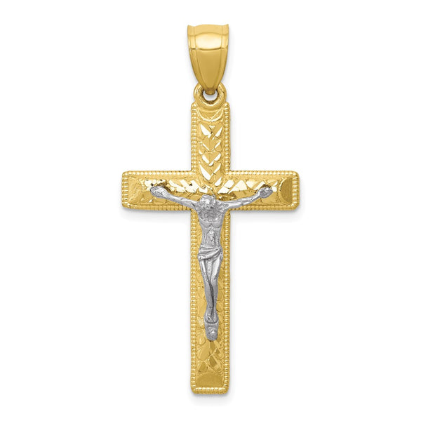 10k Two-tone Diamond Cut Crucifix Pendant-WBC-10K6304