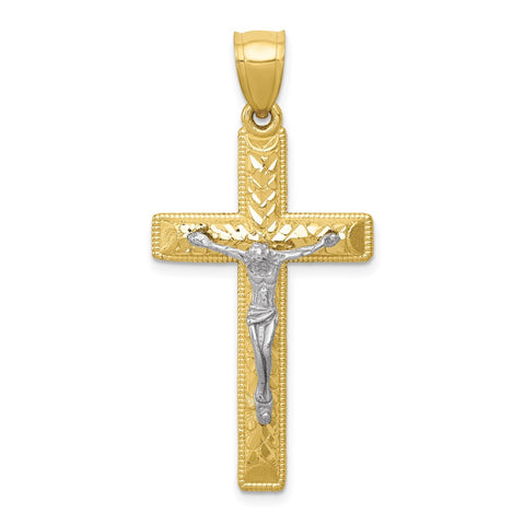 10k Two-tone Diamond Cut Crucifix Pendant-WBC-10K6304