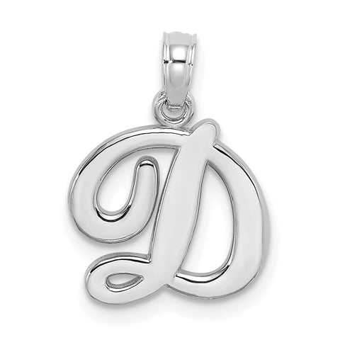 10K White Gold Polished D Script Initial Charm-WBC-10K6422WD