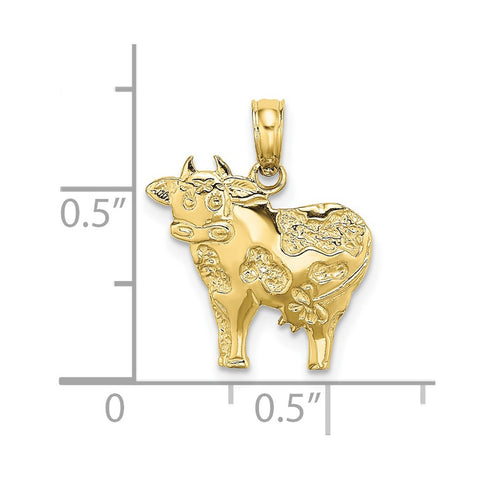 10K 2-D Polished Playful Cow Charm-WBC-10K6454