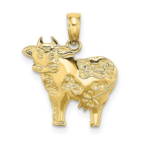10K 2-D Polished Playful Cow Charm-WBC-10K6454