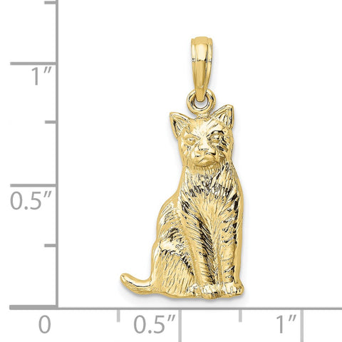 10K Textured Sitting Cat Charm-WBC-10K6471