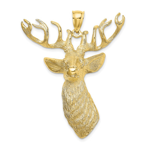 10K 3-D Textured Deer Head Charm-WBC-10K6558
