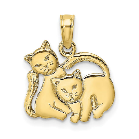 10K 3-D Polished Two Kittens Charm-WBC-10K6593