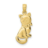 10K 3-D Polished Sitting Cat w/Bow Charm-WBC-10K6595