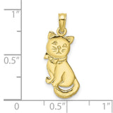10K 3-D Polished Sitting Cat w/Bow Charm-WBC-10K6595