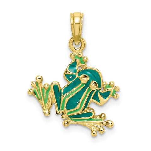 10k Green Enameled Small Frog Charm-WBC-10K6715