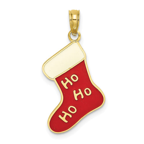 10K Enamel HO HO HO Christmas Stocking Charm-WBC-10K6969