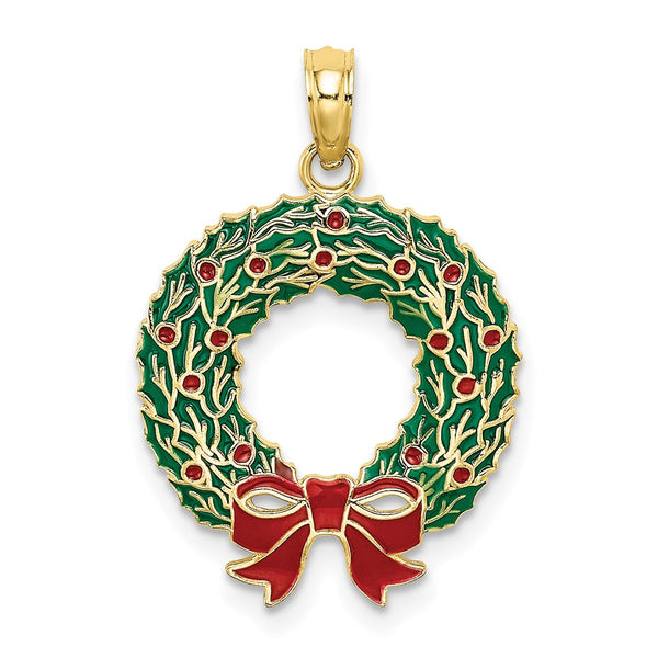 10K Enamel Christmas Wreath Charm-WBC-10K6991