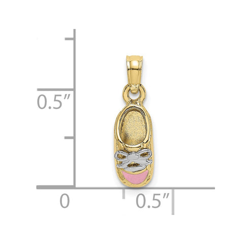 10K 3-D Pink Enamel Baby Shoe Charm-WBC-10K7075