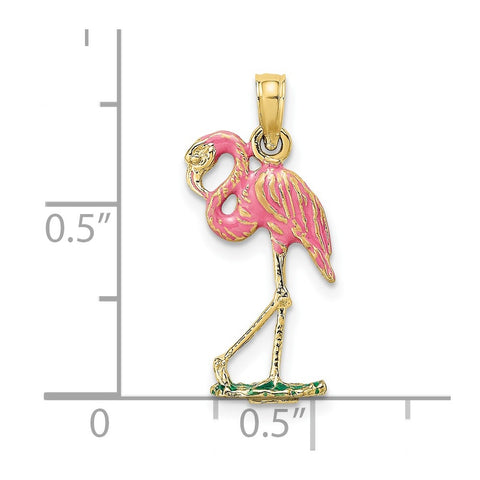 10K 3-D Pink Enamel Flamingo Charm-WBC-10K7080