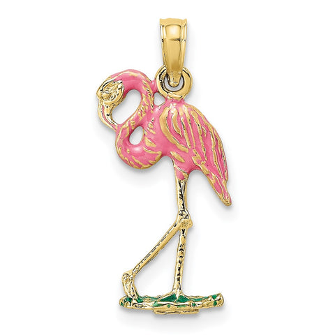 10K 3-D Pink Enamel Flamingo Charm-WBC-10K7080